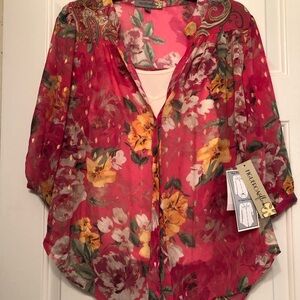 Floral Sheer Blouse - Red and Yellow